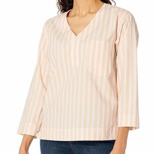 Club Monaco Easy Linen Cotton Blend Popover Shirt Top Yellow White Striped L NWT